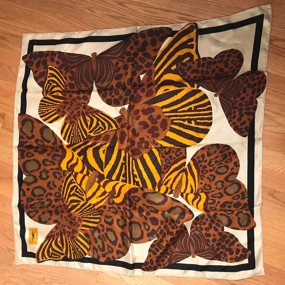 SOLD YSL Butterfly Print Silk Scarf
